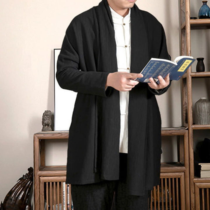 Manteau mi-long en coton doublé en peluche zen jacquard simple pour homme avec Buddha Stones - image 9