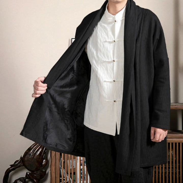 Manteau mi-long en coton doublé en peluche zen jacquard simple pour homme avec Buddha Stones - image 8