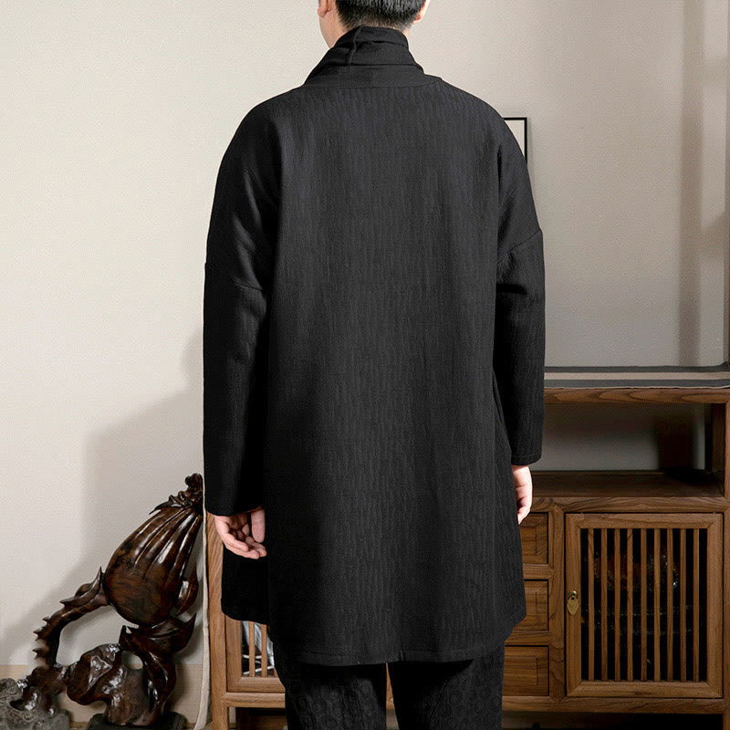 Manteau mi-long en coton doublé en peluche zen jacquard simple pour homme avec Buddha Stones - image 10