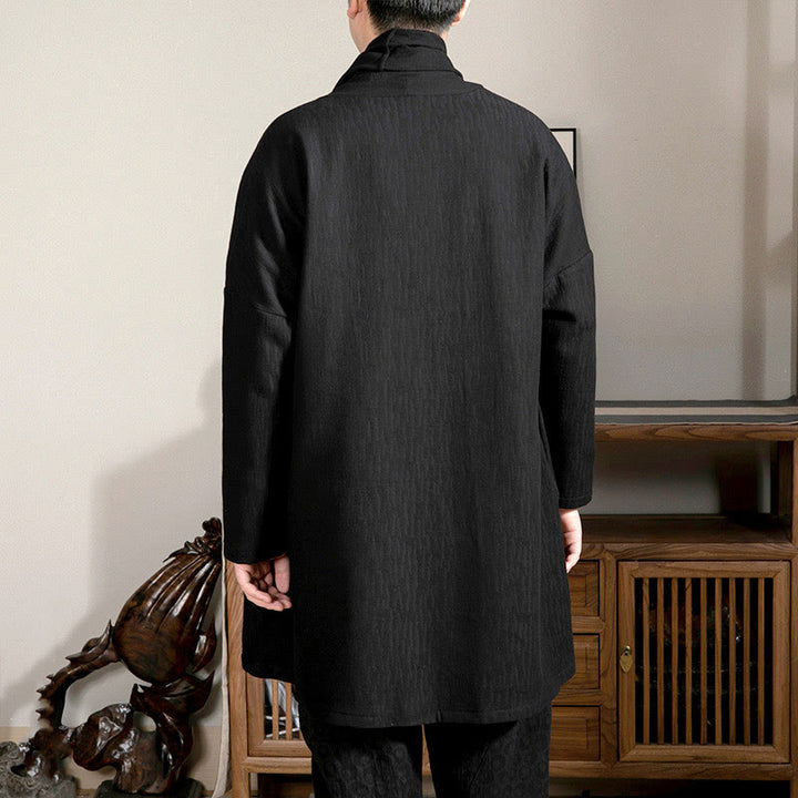 Manteau mi-long en coton doublé en peluche zen jacquard simple pour homme avec Buddha Stones - image 10