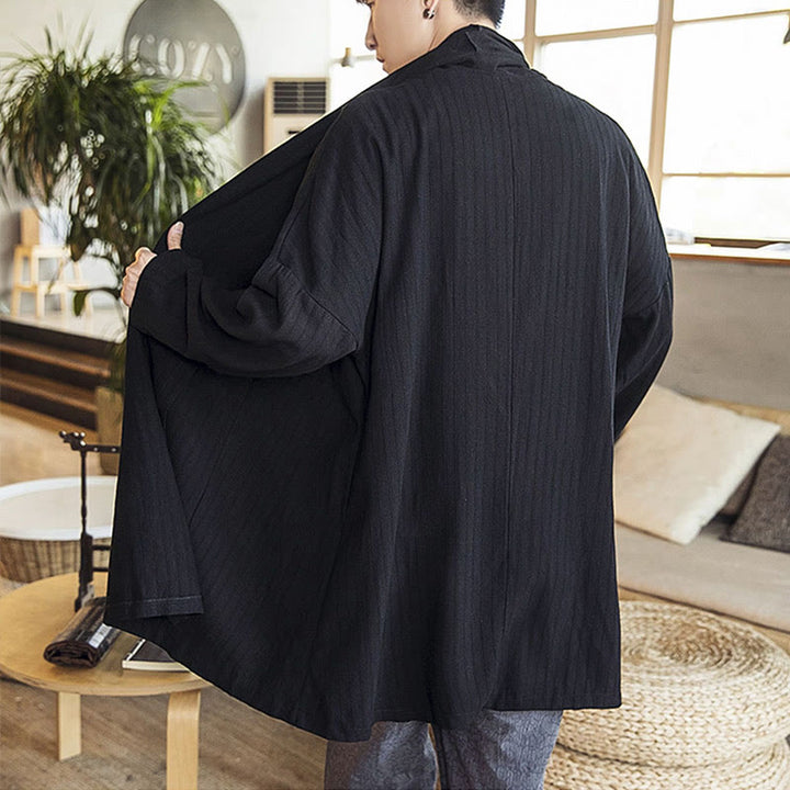 Manteau mi-long en lin mélangé pour homme, simple, décontracté, ample, uni, avec Buddha Stones - image 14