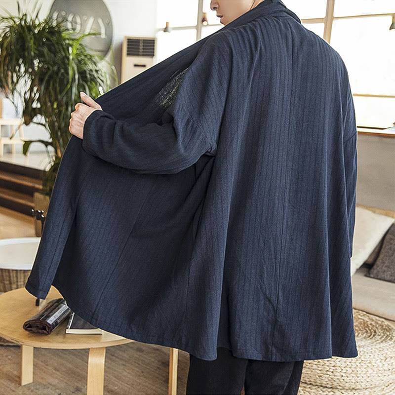 Manteau mi-long en lin mélangé pour homme, simple, décontracté, ample, uni, avec Buddha Stones - image 22