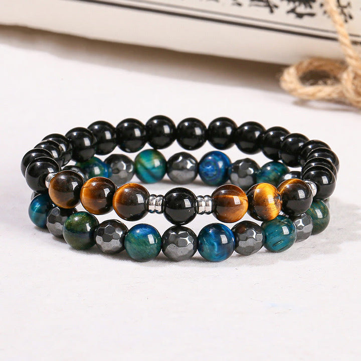 Ensemble de 2 bracelets puissants en hématite œil de tigre bleu œil de tigre Buddha Stones