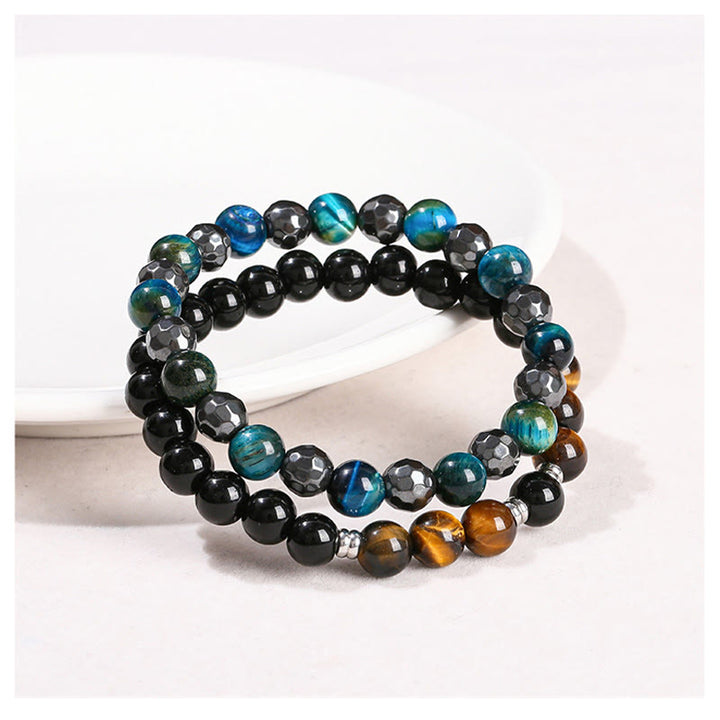 Ensemble de 2 bracelets puissants en hématite œil de tigre bleu œil de tigre Buddha Stones