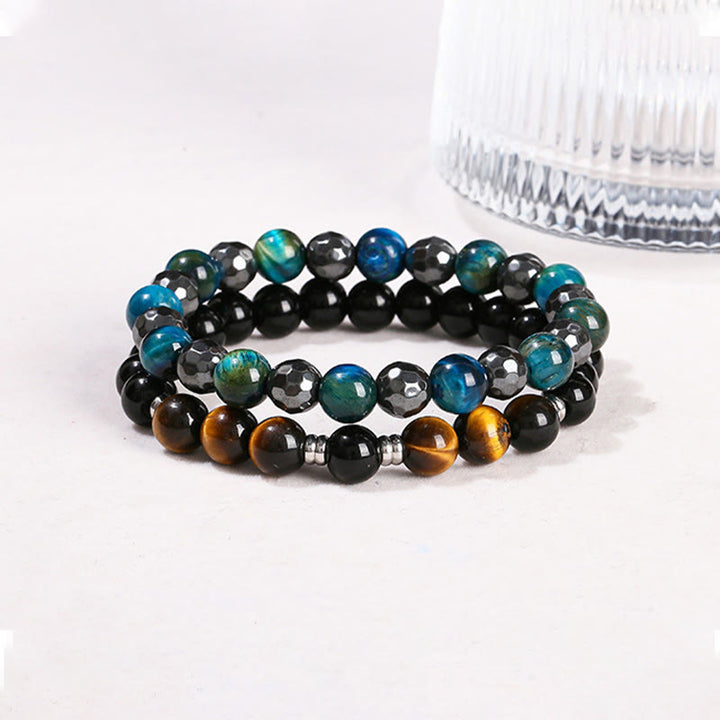 Ensemble de 2 bracelets puissants en hématite œil de tigre bleu œil de tigre Buddha Stones