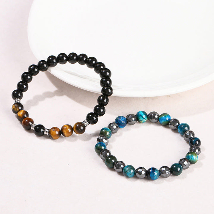 Ensemble de 2 bracelets puissants en hématite œil de tigre bleu œil de tigre Buddha Stones