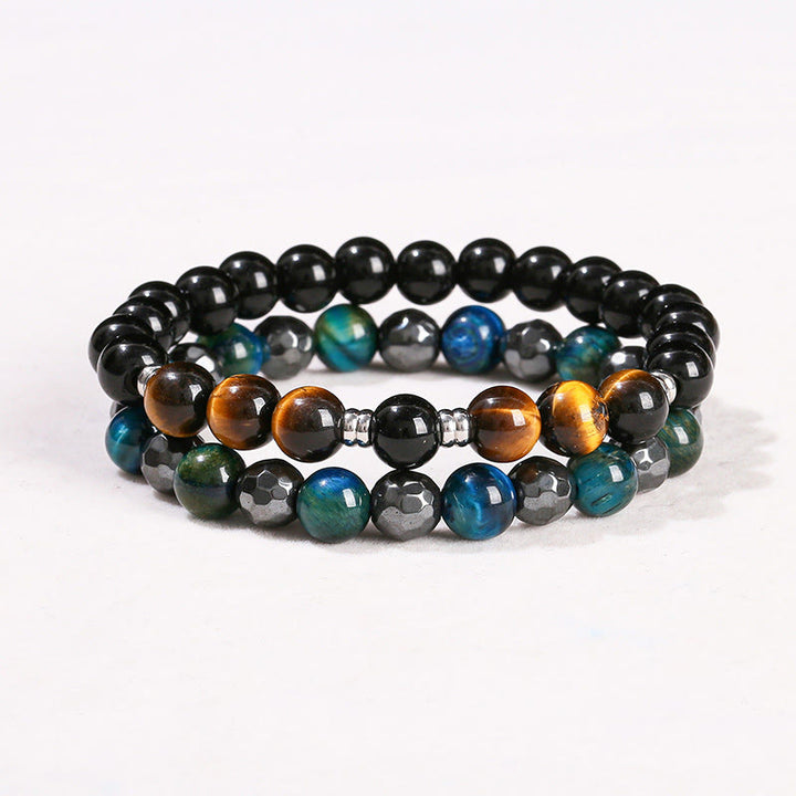 Ensemble de 2 bracelets puissants en hématite œil de tigre bleu œil de tigre Buddha Stones
