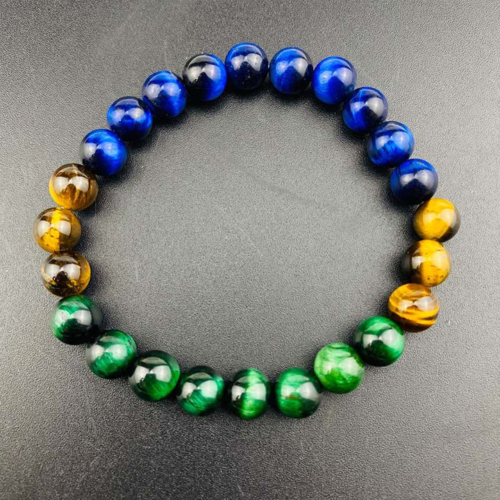 Bracelet d'équilibre œil de tigre bleu et vert Buddha Stones
