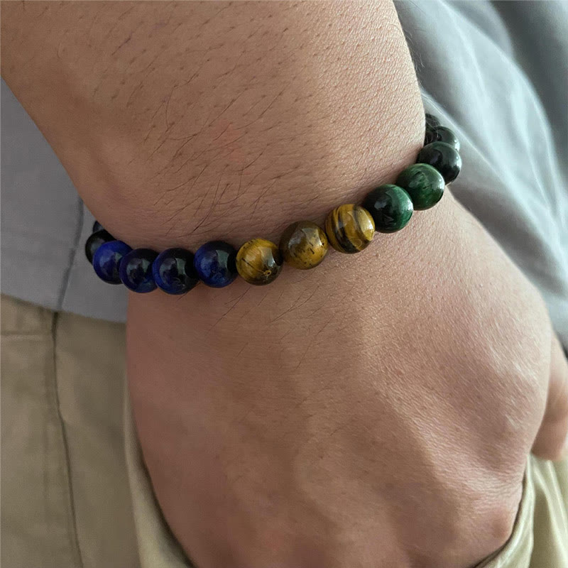 Bracelet d'équilibre œil de tigre bleu et vert Buddha Stones