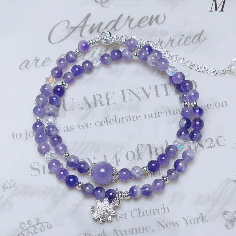 Bracelet double tour de conscience spirituelle en cristal d'améthyste et de tournesol avec Buddha Stones