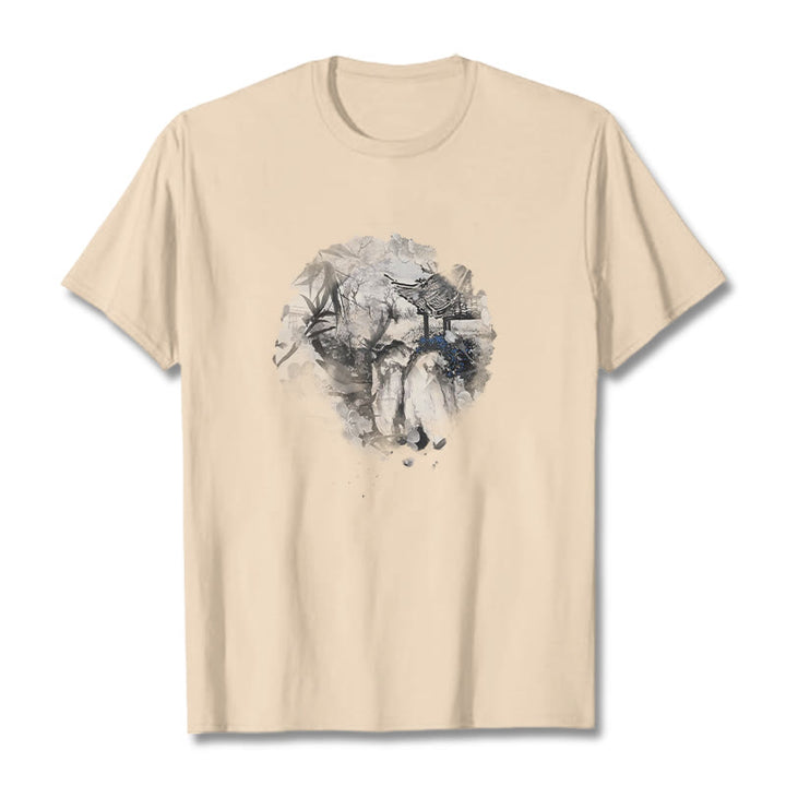 T-shirt à motif de pavillon de montagne en bambou chinois Buddha Stones - Bisque - 2XL - image 6