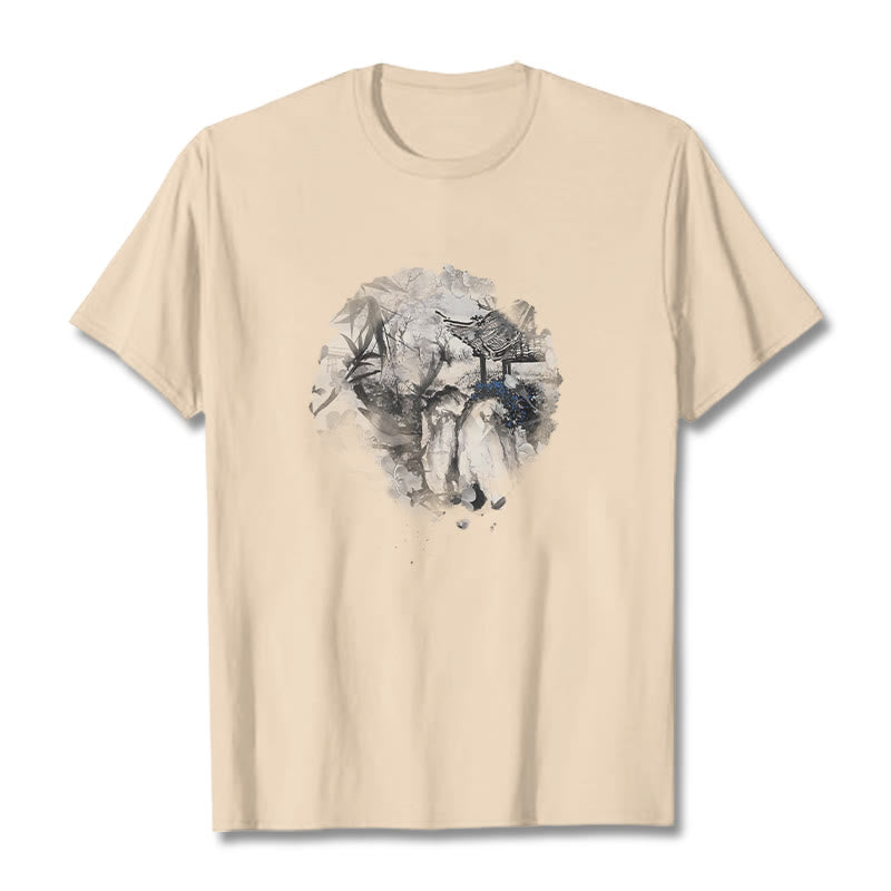 T-shirt à motif de pavillon de montagne en bambou chinois Buddha Stones - Bisque - 2XL - image 5