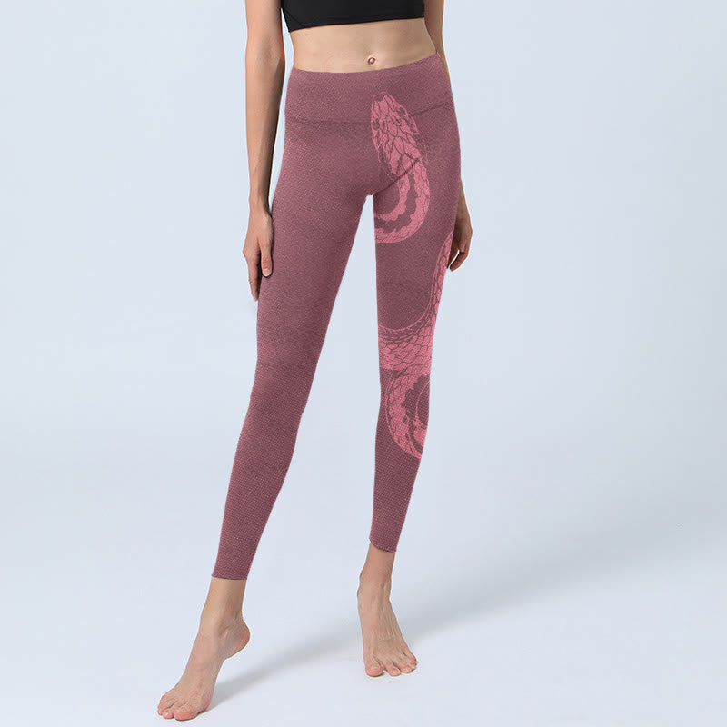 Pantalon de yoga pour femme avec legging de sport imprimé serpent rose et peau de serpent Buddha Stones - image 6