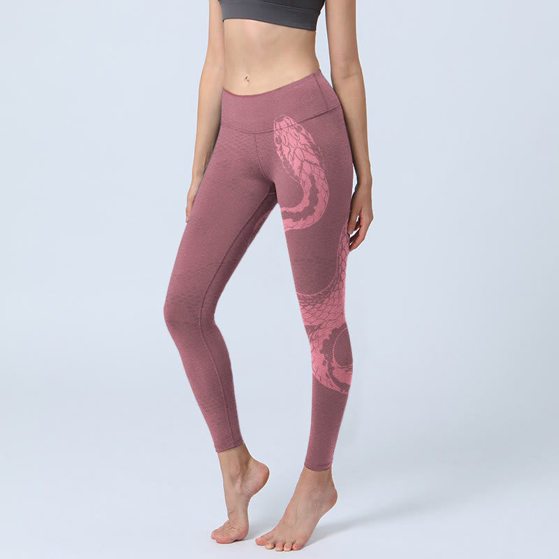 Pantalon de yoga pour femme avec legging de sport imprimé serpent rose et peau de serpent Buddha Stones - Rouge violet pâle - US18，UK/AU22，EU50 (4XL) - image 0