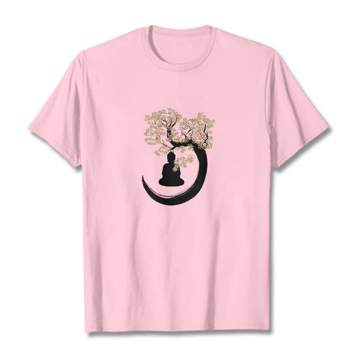 T-shirt en coton Bouddha assis sous l'arbre avec Buddha Stones - Rose clair - 2XL - image 18