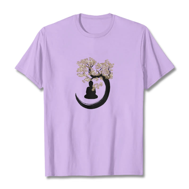 T-shirt en coton Bouddha assis sous l'arbre avec Buddha Stones - Prune - 2XL - image 5