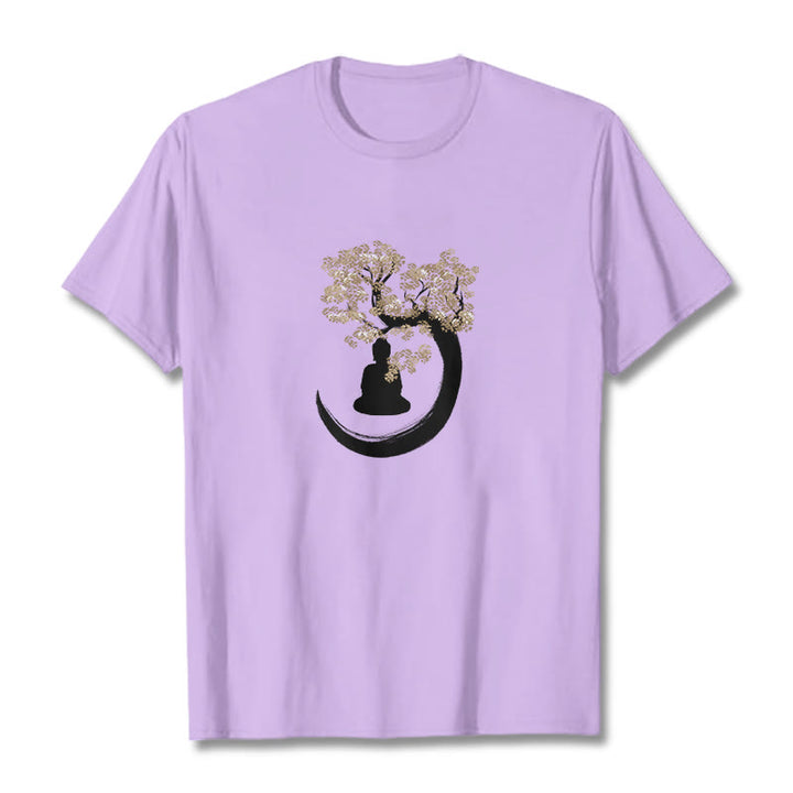 T-shirt en coton Bouddha assis sous l'arbre avec Buddha Stones - Prune - 2XL - image 5