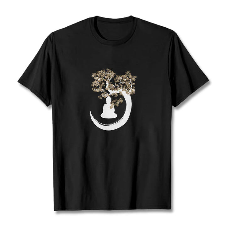 T-shirt en coton Bouddha assis sous l'arbre avec Buddha Stones - Noir - 2XL - image 8