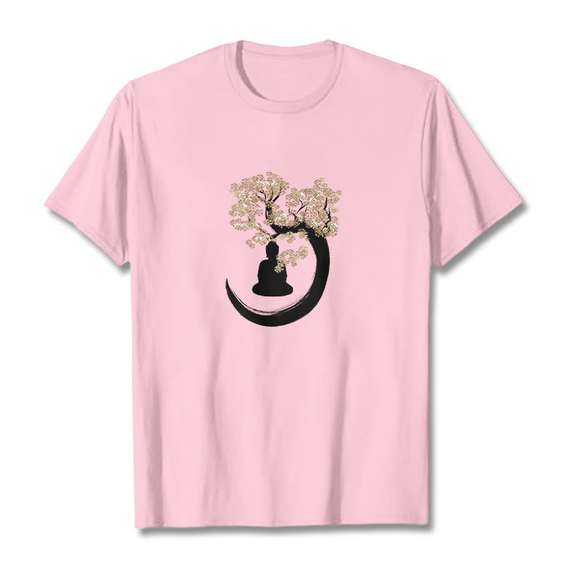 T-shirt en coton Bouddha assis sous l'arbre avec Buddha Stones - Rose clair - 2XL - image 19