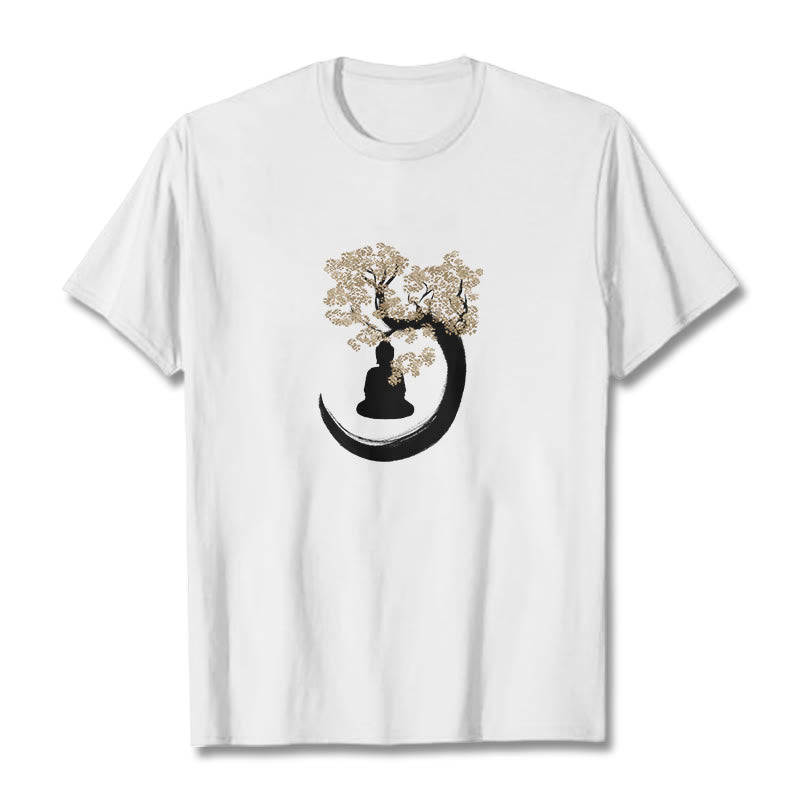 T-shirt en coton Bouddha assis sous l'arbre avec Buddha Stones - Blanc - 2XL - image 12