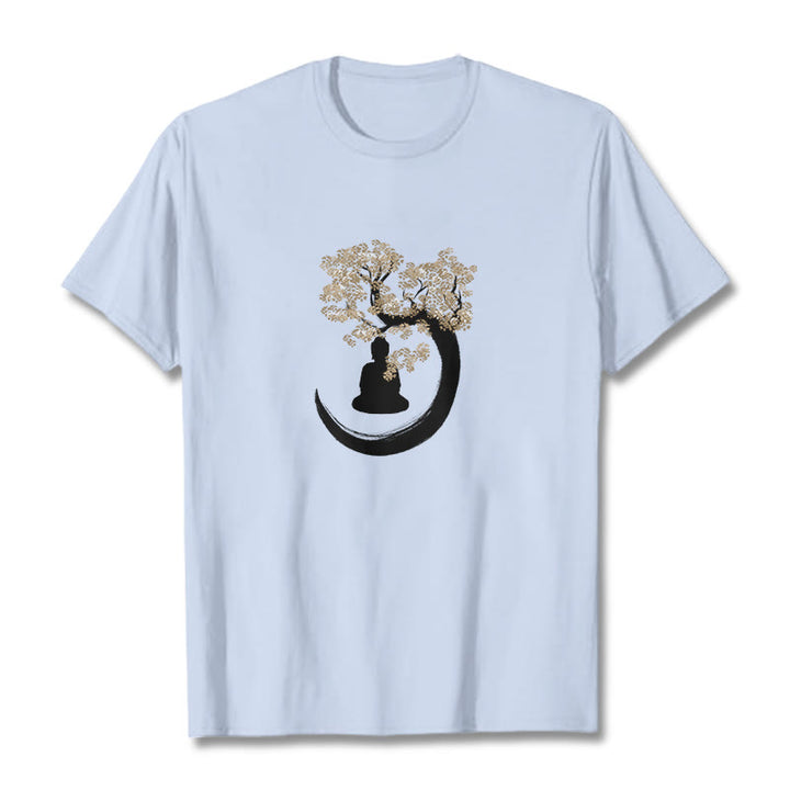 T-shirt en coton Bouddha assis sous l'arbre avec Buddha Stones - Cyan clair - 2XL - image 15