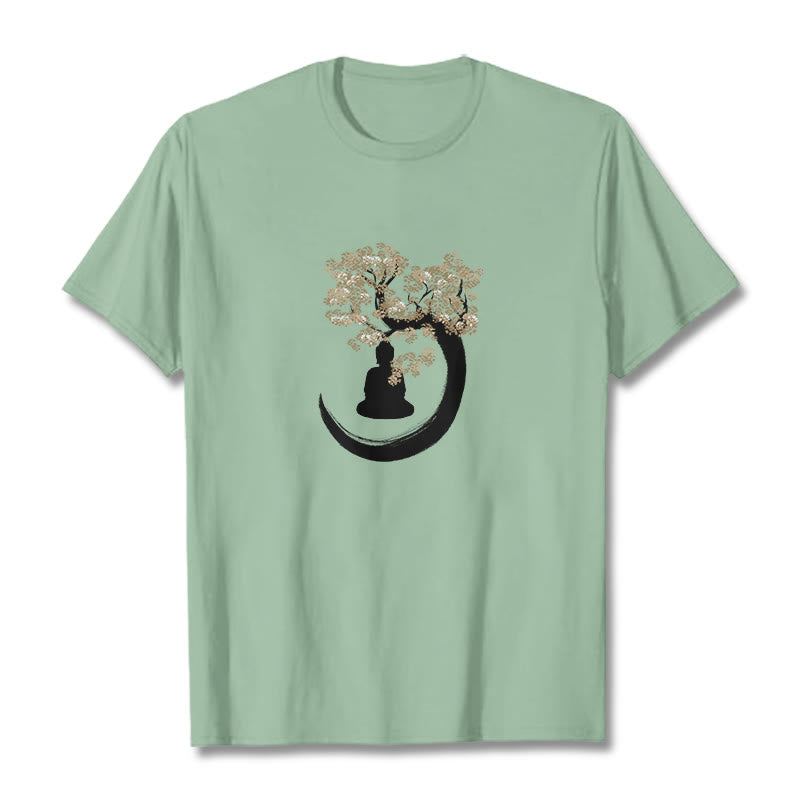 T-shirt en coton Bouddha assis sous l'arbre avec Buddha Stones - Vert pâle - 2XL - image 16