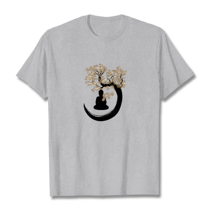 T-shirt en coton Bouddha assis sous l'arbre avec Buddha Stones - Gris clair - 2XL - image 15