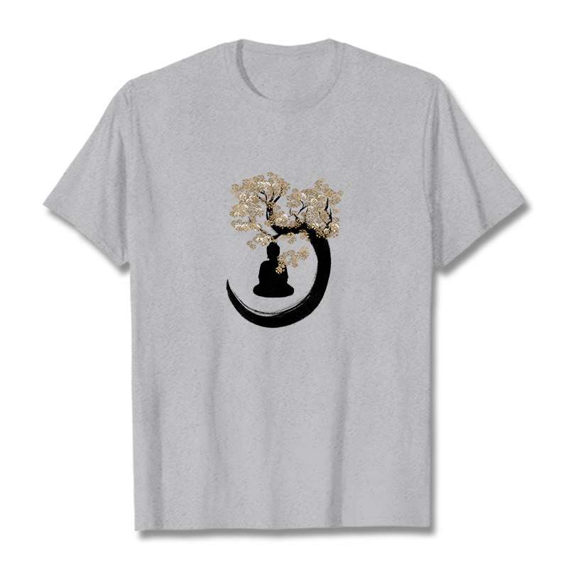 T-shirt en coton Bouddha assis sous l'arbre avec Buddha Stones - Gris clair - 2XL - image 14