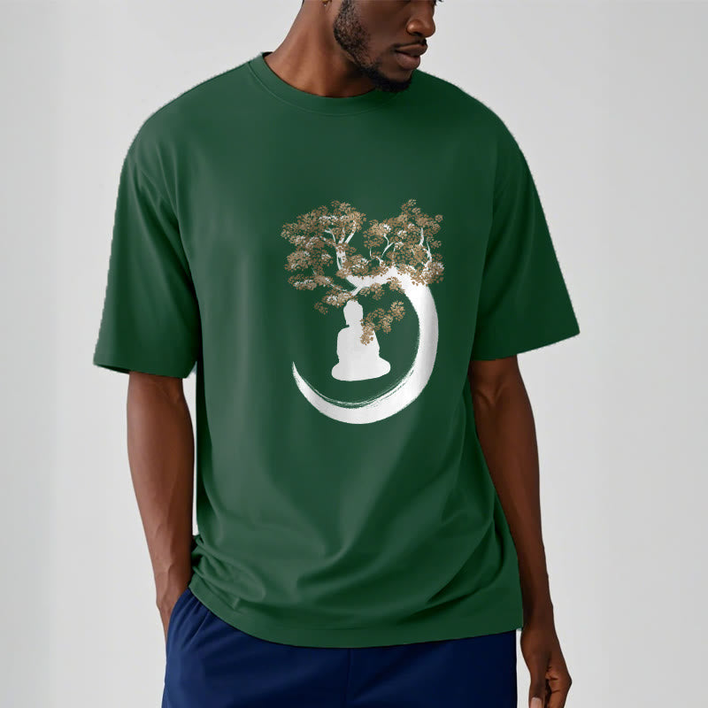 T-shirt en coton Bouddha assis sous l'arbre avec Buddha Stones - image 1