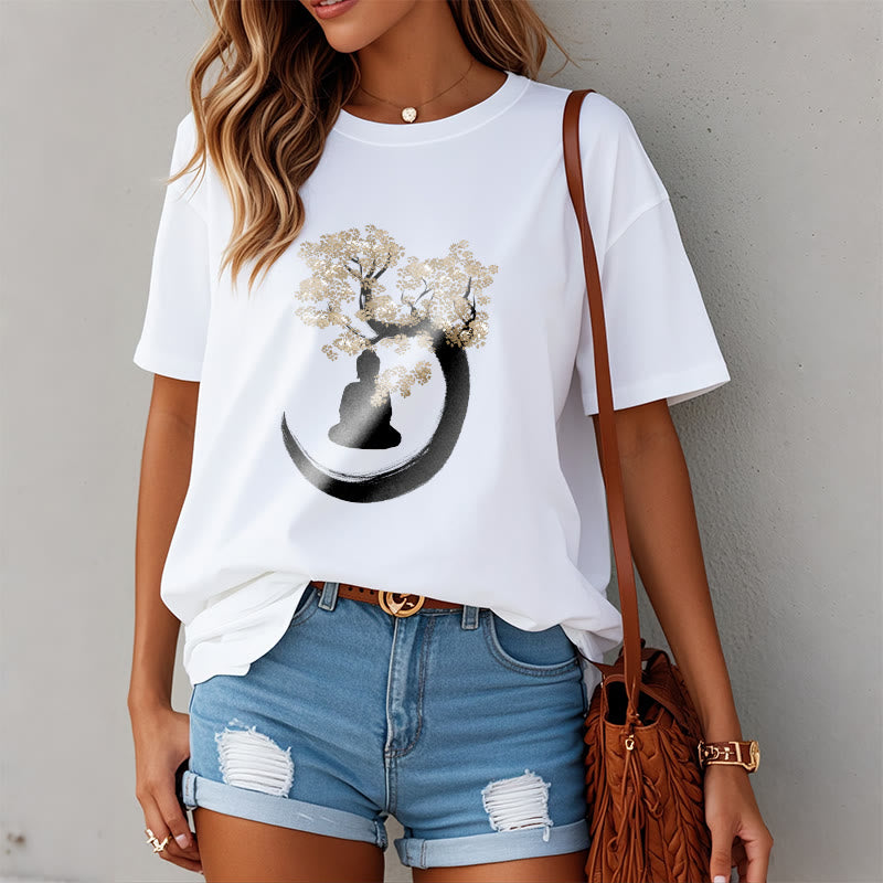 T-shirt en coton Bouddha assis sous l'arbre avec Buddha Stones - image 13
