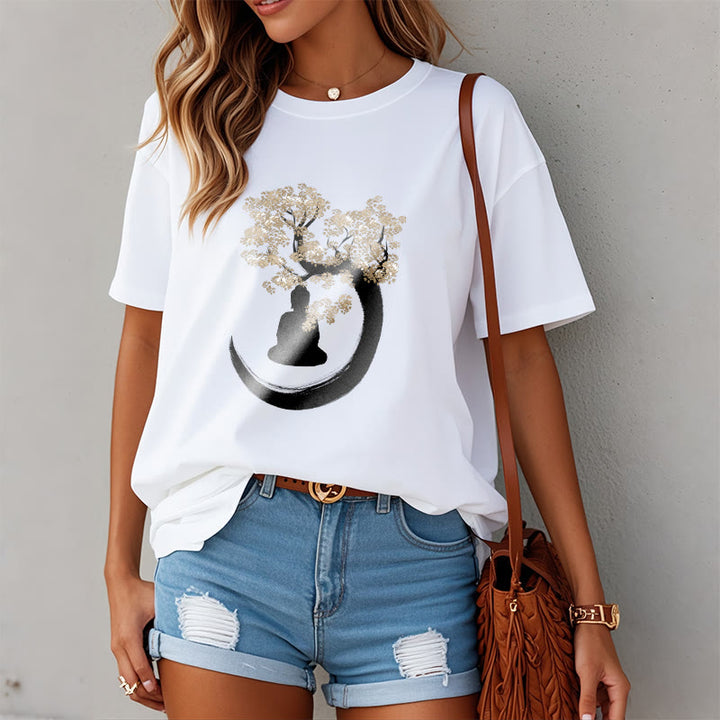 T-shirt en coton Bouddha assis sous l'arbre avec Buddha Stones - image 14