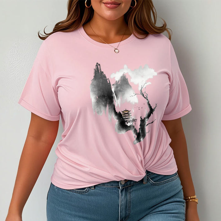 T-shirt à motif Buddha Stones Pavilion Tree Geese Around The Mountains - image 14