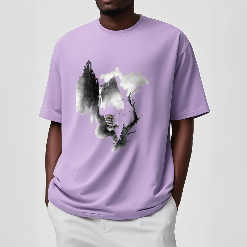 T-shirt à motif Buddha Stones Pavilion Tree Geese Around The Mountains - image 19