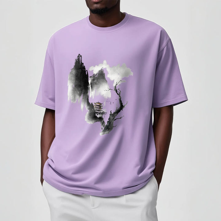 T-shirt à motif Buddha Stones Pavilion Tree Geese Around The Mountains - image 19