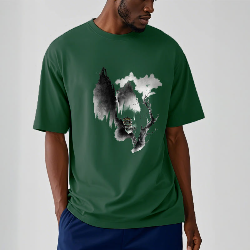 T-shirt à motif Buddha Stones Pavilion Tree Geese Around The Mountains - image 13