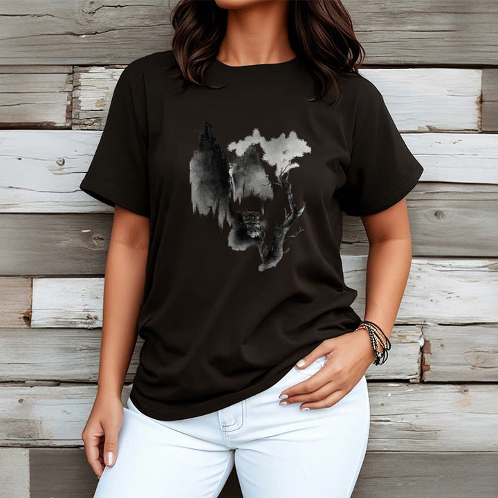 T-shirt à motif Buddha Stones Pavilion Tree Geese Around The Mountains - image 9