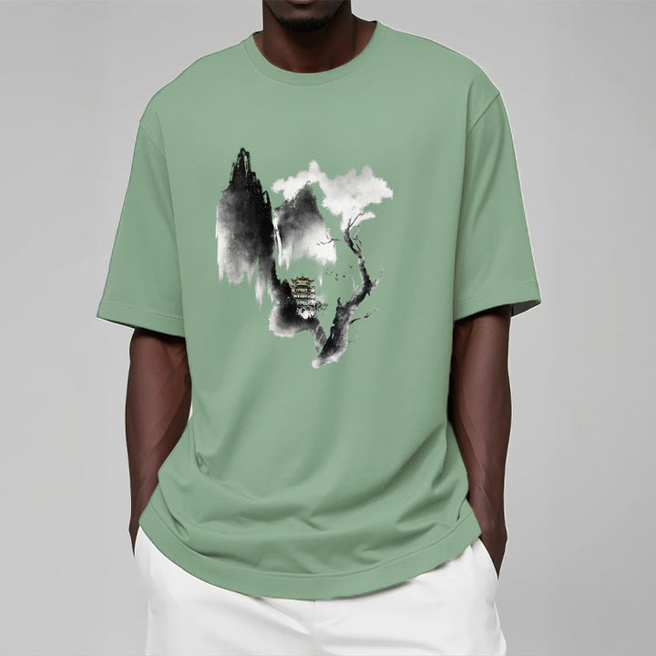 T-shirt à motif Buddha Stones Pavilion Tree Geese Around The Mountains - image 16