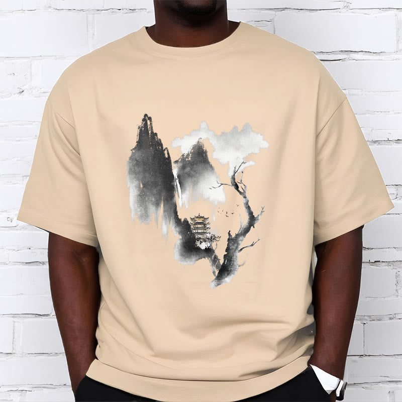 T-shirt à motif Buddha Stones Pavilion Tree Geese Around The Mountains - image 10