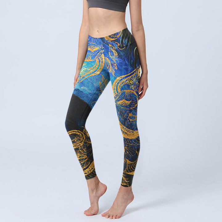 Leggings de sport à imprimé serpent noir, papillon, fleur, feuilles, Buddha Stones, pantalons de yoga pour femmes - Noir - US18，UK/AU22，EU50 (4XL) - image 1