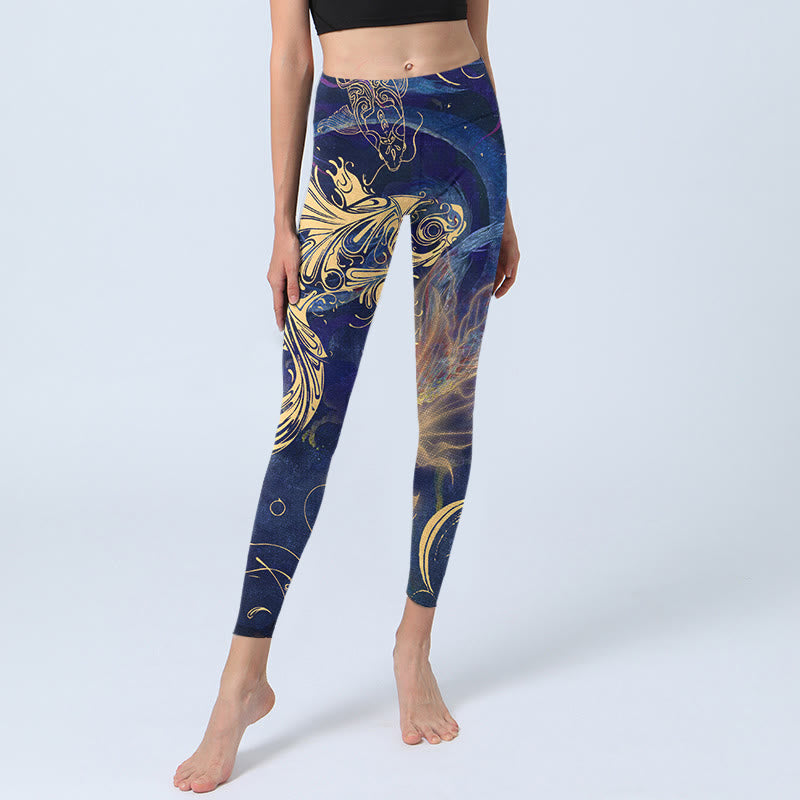 Leggings de sport à imprimé Buddha Stones Blue Koi Fish Nuages ​​de bon augure Pantalon de yoga pour femme - image 6