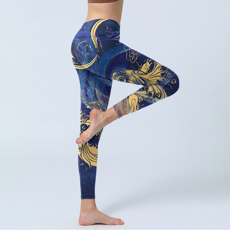 Leggings de sport à imprimé Buddha Stones Blue Koi Fish Nuages ​​de bon augure Pantalon de yoga pour femme - image 3