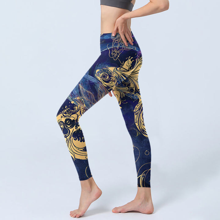 Leggings de sport à imprimé Buddha Stones Blue Koi Fish Nuages ​​de bon augure Pantalon de yoga pour femme - image 3
