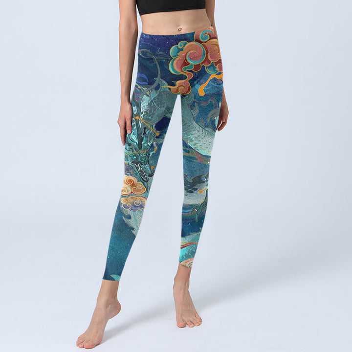 Leggings de sport à imprimé Buddha Stones Blue Dragon et nuages ​​de bon augure pour femmes - image 5