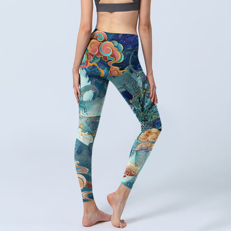 Leggings de sport à imprimé Buddha Stones Blue Dragon et nuages ​​de bon augure pour femmes - image 4