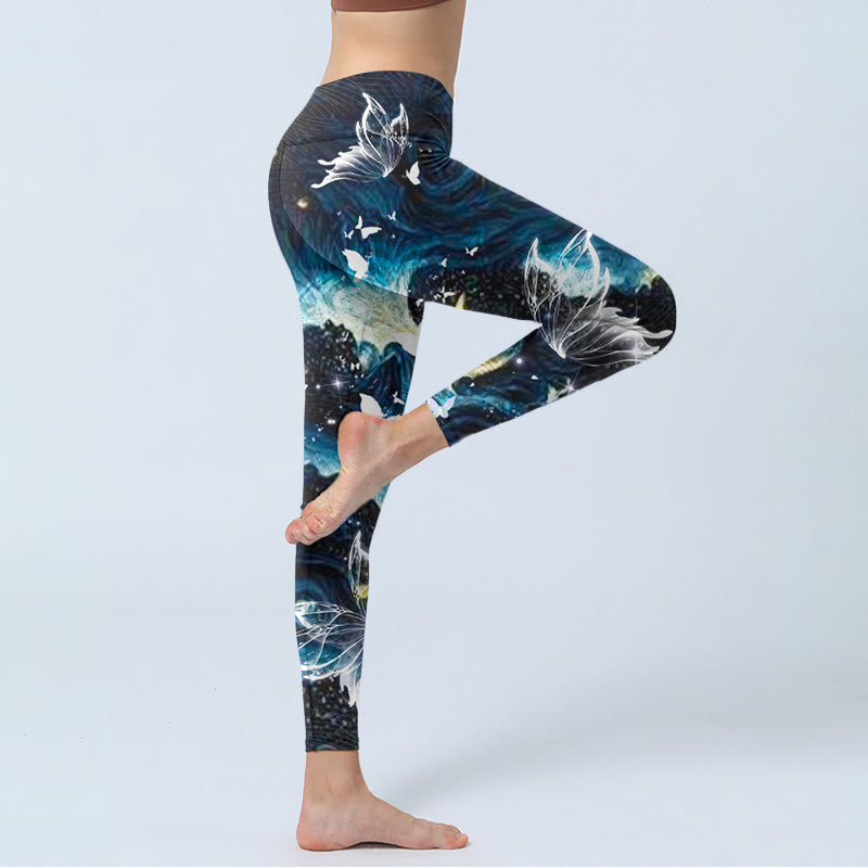 Leggings de sport à imprimé Buddha Stones Blue Butterfly Water Waves Moon Pantalon de yoga pour femme - image 4