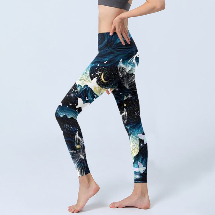 Leggings de sport à imprimé Buddha Stones Blue Butterfly Water Waves Moon Pantalon de yoga pour femme - image 3