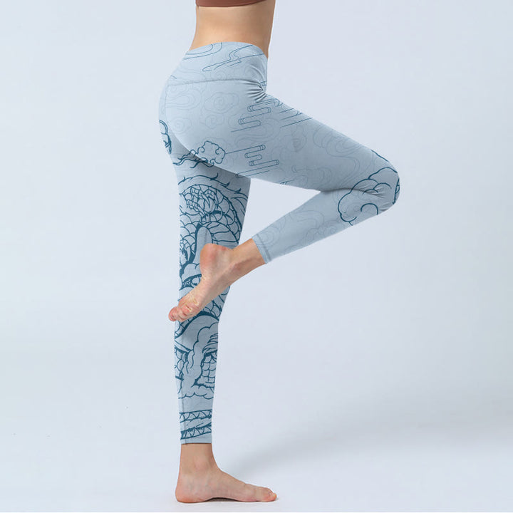 Leggings de sport à imprimé Buddha Stones Blue Soaring Dragon Swirling Clouds Pantalon de yoga pour femme - image 4