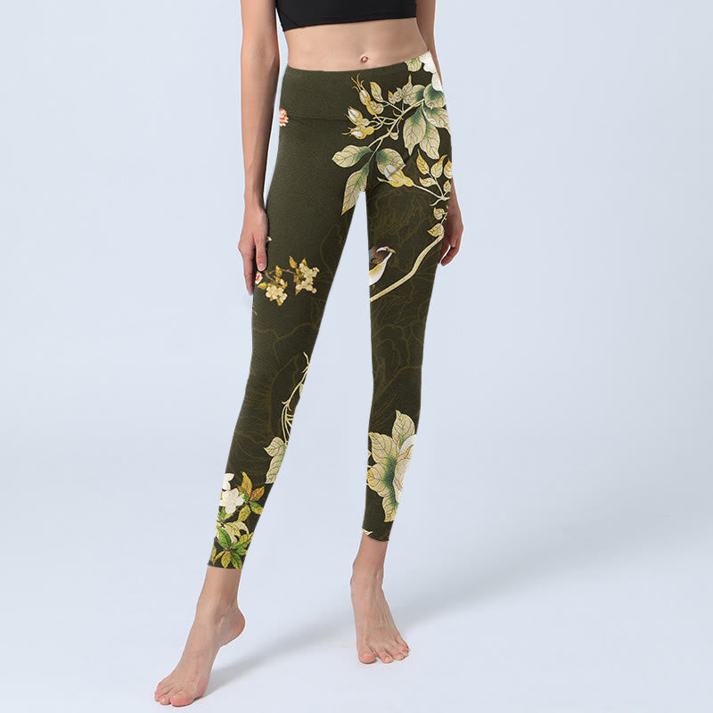 Pantalon de yoga pour femme avec imprimé fleurs de magnolia noires Buddha Stones - image 6