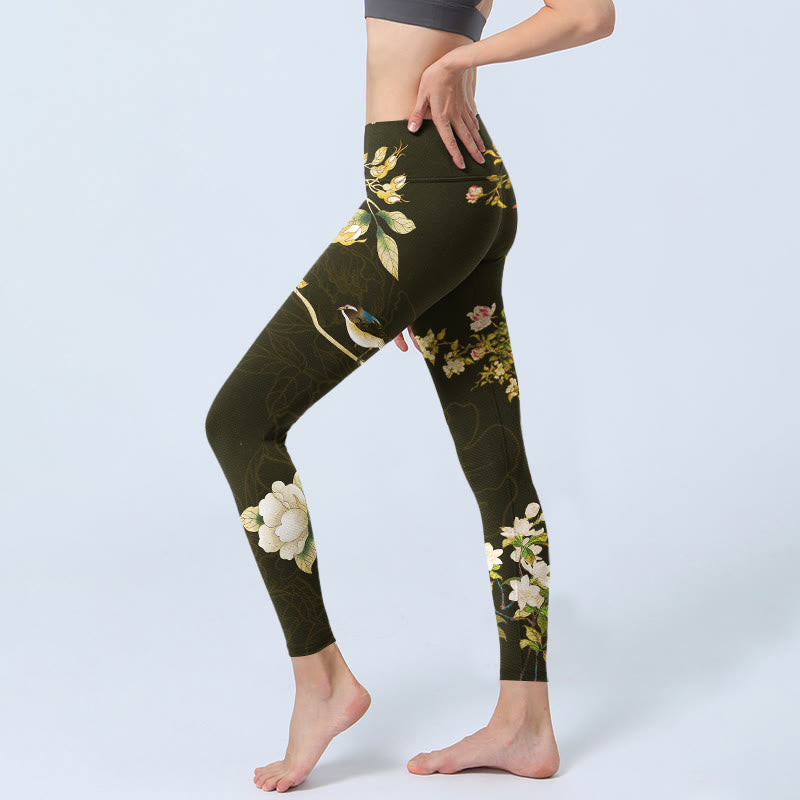 Pantalon de yoga pour femme avec imprimé fleurs de magnolia noires Buddha Stones - image 3