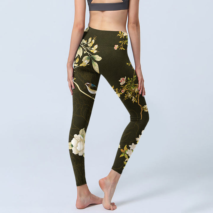 Pantalon de yoga pour femme avec imprimé fleurs de magnolia noires Buddha Stones - image 5